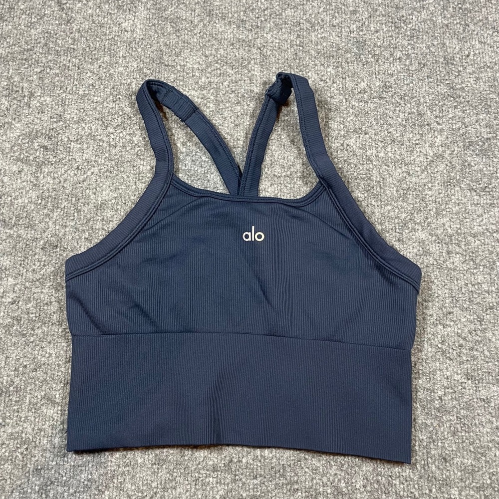 Alo Yoga Ribbed Favorite Bra Women Medium Navy Blue Racerback Crop Tank